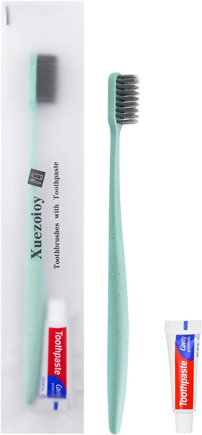 Disposable Toothbrushes with Toothpaste,200 Pack Green Individually Wrapped Disposable Travel Toothbrushes Kit in Bulk for Homeless,Nursing Home,Hotel,Charity