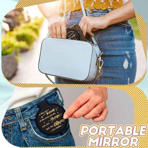 Wenqik 100 Pcs Inspirational Mini Compact Mirror for Purse Women Small Gifts Bulk, Round Makeup Folding Mirror, Thank You Gift Bag Stuffer Items, Christmas for Coworker Employee Staff (Black)