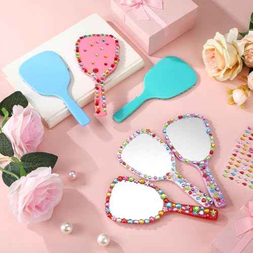 Jetec 8 Pcs Small Handheld Hand Mirror Compact Travel Makeup Mirror Handheld Cosmetic Personal Portable Vanity Glass 3.15 x 7.09 Inch (Blue,Green,Pink,Purple)