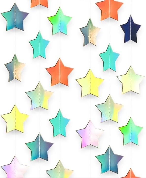 Iridescent Glitter Large Star Paper Garland Banner Décor 40 Feet Large Twinkle Star Hanging Bunting Banner Backdrop for Wedding Baby Shower Birthday Graduation Disco Party Decorations