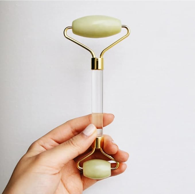 Mei Apothecary Jade Stone Face Roller - Facial Massager Tool for Radiant Skin, Authentic Xiuyan Jade Roller for Eyes