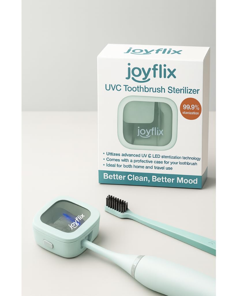 joyflix UV-C Toothbrush Sanitizer | Portable & Rechargeable | 99.9% Sanitization with Heating Function | Magnetic Mount, Travel-Friendly & Compact Design (Blush Pink)