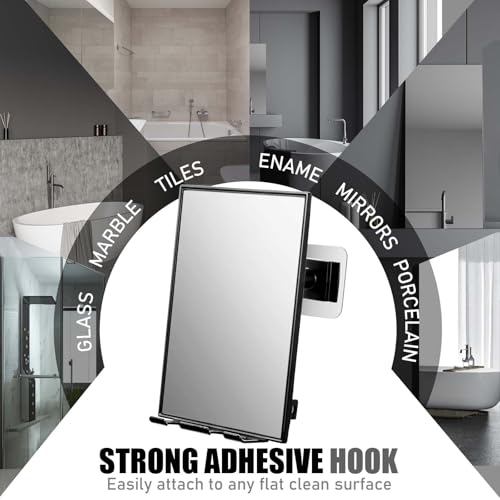LFOYOU Shower Mirror for Shaving with 2 Replaceable Adhesive - Two Razor Holder, 360¡ÆRotation Adjustable Shaving Mirror with a Squeegee, Bathroom Razor Holder(Not Fogless)