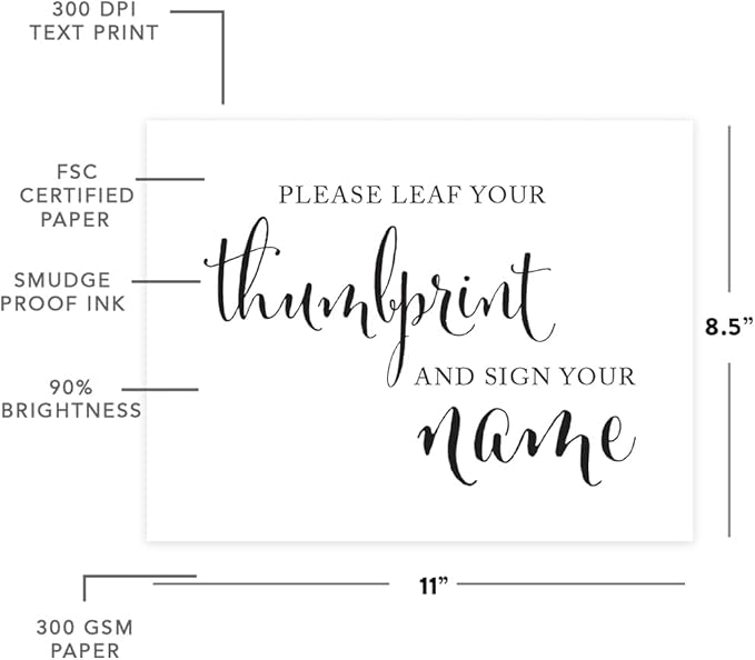 Andaz Press Wedding Party Signs, Formal Black and White Print, 8.5x11-inch, Please Leaf Your Thumbprint and Sign Your Name Table Sign, 1-Pack