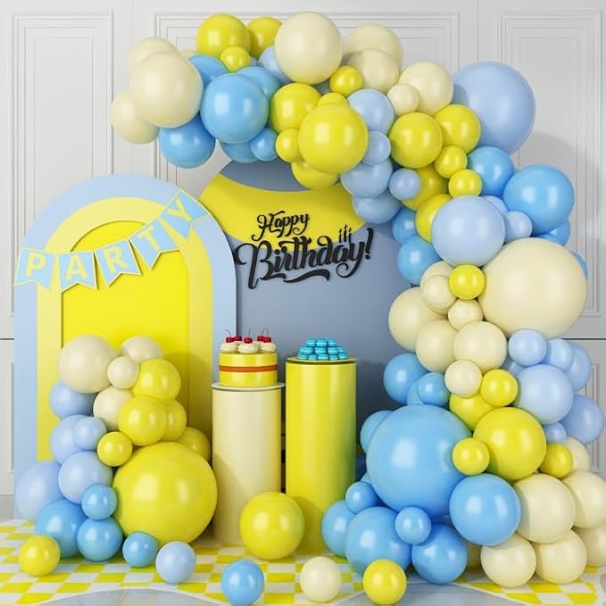 FunHot Blue Yellow Balloon Garland Arch Kit, Light Blue and Yellow Latex Balloons Large Maca Party Balloons for Kids Birthday Baby Shower Wedding Anniversary Party Decorations