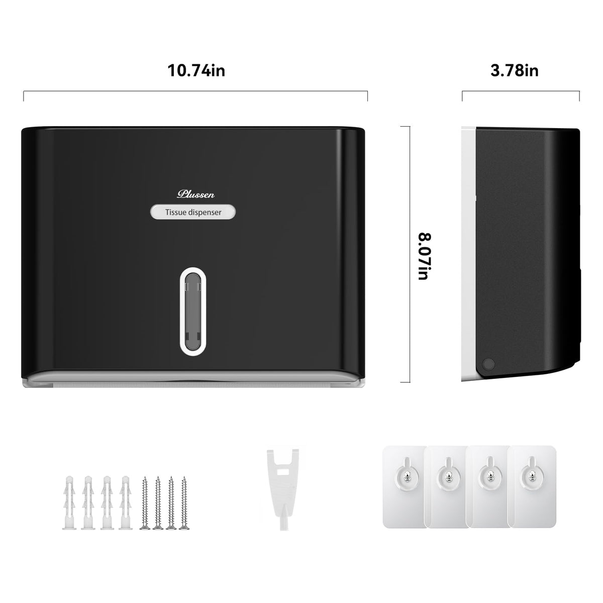 PLUSSEN Paper Towel Dispenser Wall Mount, Adhesive No Drilling Multifold Trifold C Fold Commercial Hand Towel Dispenser,Black