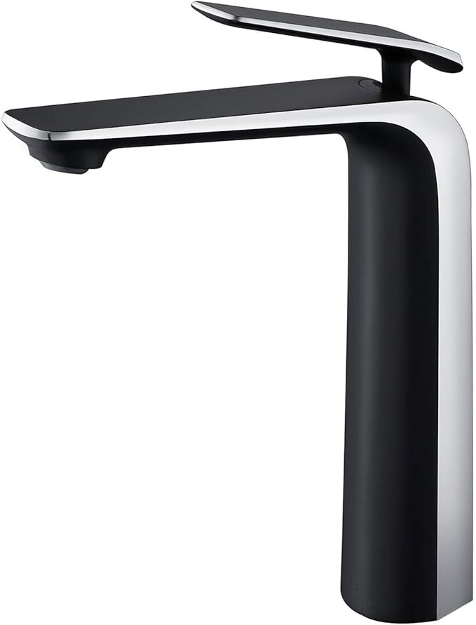 TOCALOCA Tall Bathroom Basin Faucet Matte Black and Silver Chrome, Bathroom Vessel Sink Faucet Brass, Single Handle One Hole Vanity Sink Mixer Tap Faucet for Blow Sink Lavatory, Hot and Cold Water