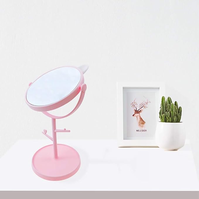 Desk Mirror in Cute Cat Ears Shape-Kawaii &Vanity Mirror for You in Bathroom or Bedroom- Pink