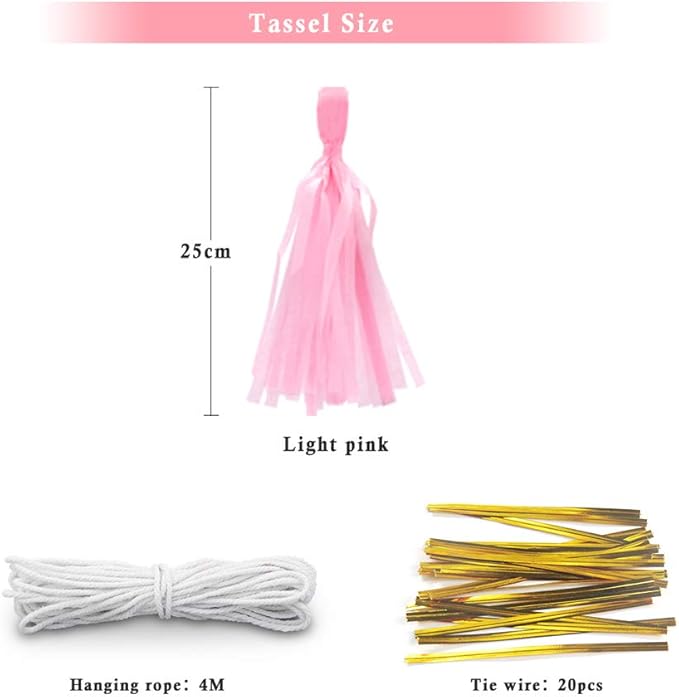 Pink Tissue Paper Tassel DIY Hanging Paper Decorations Party Garland for Parties, Weddings, Festivals, Baby Showers - 20PCS (25cm)