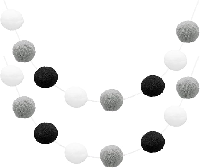 uxcell 2pcs Pom Pom Garland 6.6 Ft 30 Balls Colorful Felt Ball Garland for Wall Christmas Tree Decor Birthday Banner Easter Party Decorations, White, Grey, Black