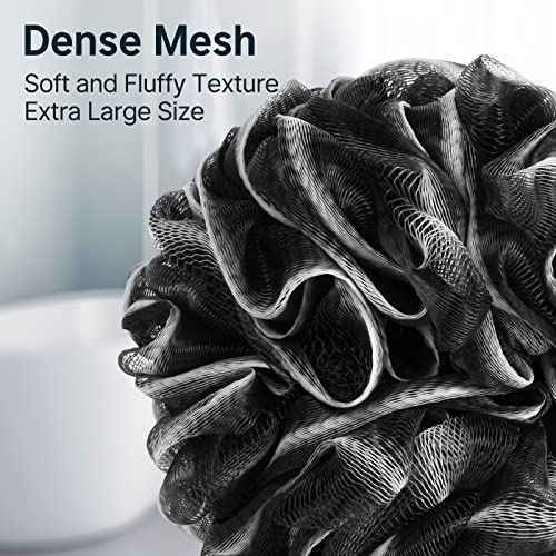 AmazerBath Loofah Sponge, Shower Loofah for Men and Women - Body Scrubber Loofa Set of 3 Classic Black & White Edge, Bath Sponge 60g/PCS