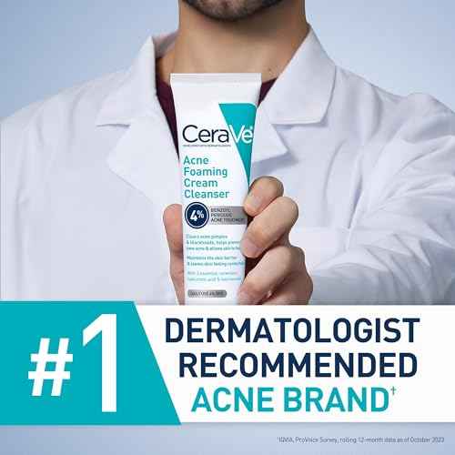 CeraVe Acne Foaming Cream Cleanser, 4% Benzoyl Peroxide Face Wash With Hyaluronic Acid, Niacinamide & Ceramides, Gentle Daily Acne Treatment For Face
