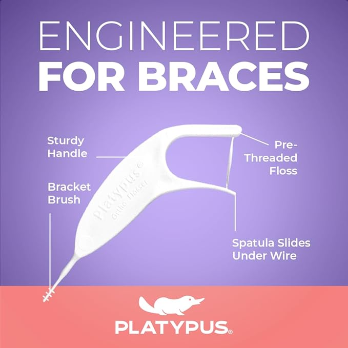 Platypus Orthodontic Flossers for Braces, 40 Count (Pack of 3), Ortho Picks for Adults & Kids, Fits Under Arch Wire, Non-Damaging, Encourage Flossing Habits