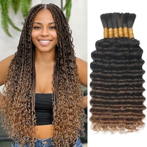 Human Braiding Hair for Boho Braids T30 24 Inch 150g 6 Bundles/Pack Deep Wave Boho Hair for Braiding 100% Virgin 12A Boho Hair for Braiding No Weft Ombre Braiding Hair Human Hair Extensions