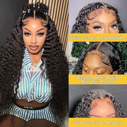 Deep Wave Lace Front Wigs Human Hair for Women 22 Inch Hd Lace Frontal Wig 13x6 Deep Curly Wig Human Hair Lace Front Wigs Pre Plucked 180 Density Natural Color
