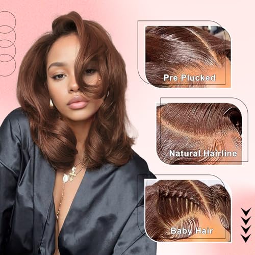 Brown Wig Human Hair 200% Density 13x6 Body Wave Lace Front Wigs Human Hair Pre Plucked Short Wigs for Black Women Glueless Frontal Wig Human Hair Loose Wavy 16 inch