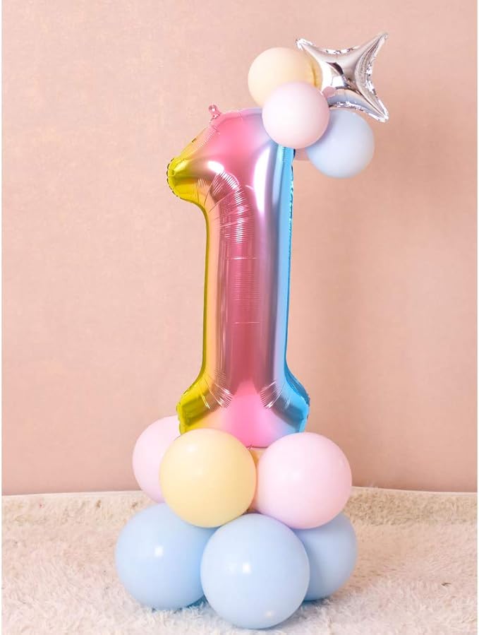 TONIFUL 40 Inch Rainbow Large Numbers Balloons 0-9, Number 4 Digital 4 Helium Balloons, Foil Mylar Big Number Balloons for Birthday Party Anniversary Supplies Decorations