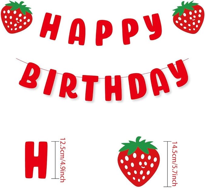 Strawberry Happy Birthday Banner Sign trawberry Theme Birthday Garland for Birthday Party Decorations