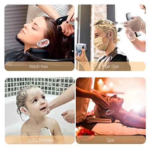 200 Pack Shower, Bathing,Ear Covers Clear Disposable Ear Protectors Waterproof Ear Covers for Hair Dye,Waterproof Plastic Ear Shower Caps