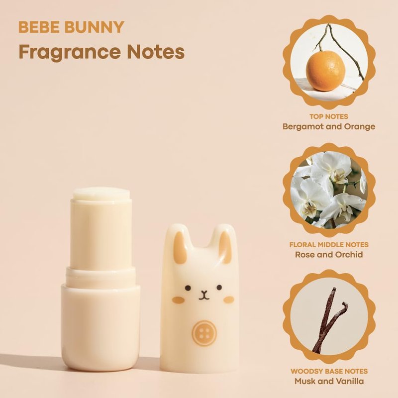 TONYMOLY Bebe Bunny Pocket Bar Solid Perfume Stick for Women - Bergamot, Orange, Rose & Orchid Body Fragrance Balm - Travel Size, Long-Lasting Scent, Cute K-Beauty Gift