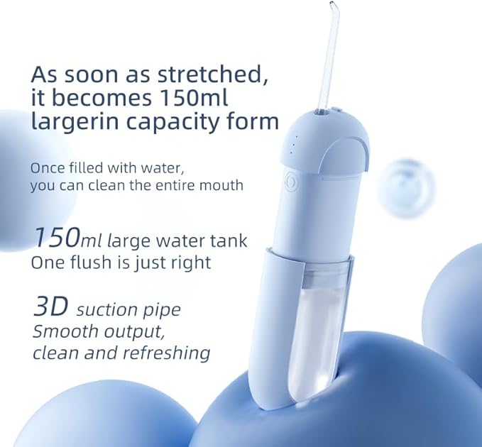 Water Flosser - Waterproof Portable for Teeth ，Water Dental Flosser Portable Cordless Oral Irrigator 3 Modes 6 Flossing Nozzles, Compact & Light for Travel (Blue)