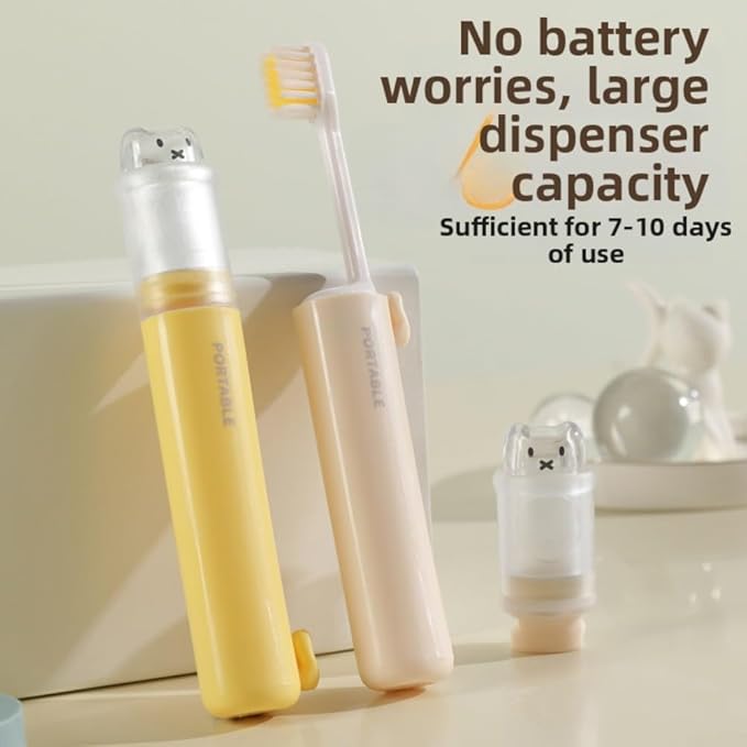 Portable 2-in-1 Travel Toothbrush Set with Compact PP Case and Soft Bristles for Gentle Cleaning, Integrated Toothpaste Storage Holder for On-the-Go Dental Care(Yellow)