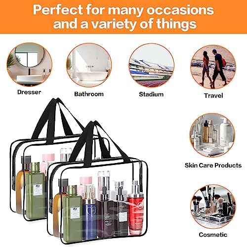 HAOGUAGUA 2-Piece Large Clear Makeup Cosmetic Organizer Bag, Plastic Tote Bags, Waterproof Transparent Handbag Purse