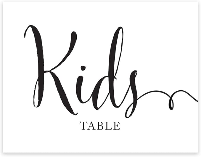 Andaz Press Wedding Party Signs, Formal Black and White Print, 8.5x11-inch, Kids Table Sign, 1-Pack, For Company Holiday Parties, Easter
