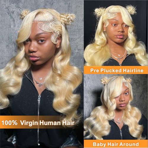 613 13x6 Lace Front Wig Human Hair Blonde Wig Human Hair Body Wave HD Transparent Lace Frontal Wigs Human Hair Pre Plucked for Black Women 180% Density wigs 24 Inch