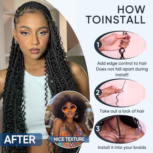 Human Braiding Hair for Boho Braids,150g 22 inch 6 Bundles Deep water Wave Bulk Boho Curly Human Hair for Braiding,Natural Color No Weft 12A Wet and Wavy Human Knotless Braiding Hair Extensions