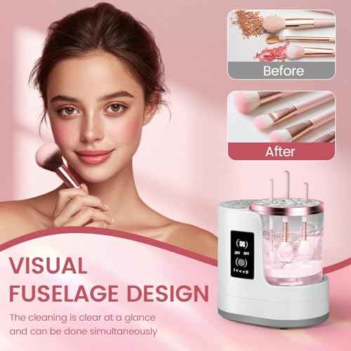 Buqikma Electric Makeup Brush Cleaner Machine with Dryer, USB Portable 3 in 1 Automatic Cosmetic Brush Deep Cleaning, Multi-Size Slots for Blush Brush, Contour, Eyeshadow, White