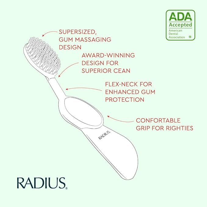 RADIUS Flex Brush with Soft Bristles Toothbrush BPA Free & ADA Accepted Designed to Improve Gum Health & Reduce Issues - Right Hand - Black/Purple - Pack of 1
