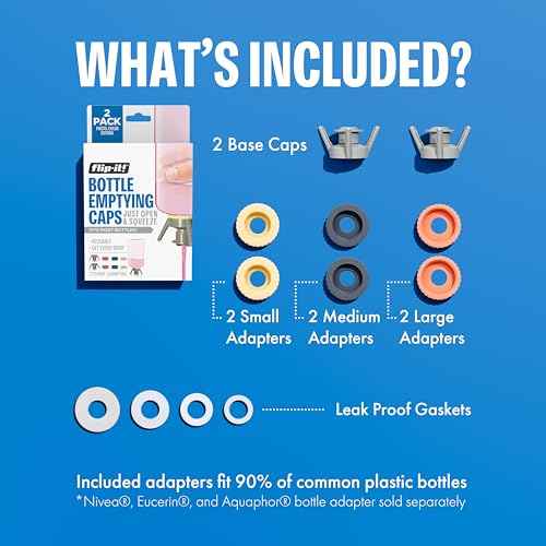 Flip-It! 2-Pack Premium Bottle Emptying Kit ? No more wasted product - Fits most plastic bottles ? Get out every drop of Shampoos, Lotions, & More ? 2 Base Caps, 6 Adapters ? Pastel Color Edition