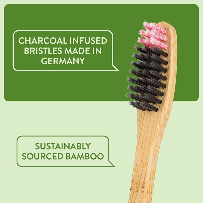 Lindo EcoGrip Bamboo Toothbrush - Soft German Made Fiber Bristles, Organic and Recyclable (Neutral)