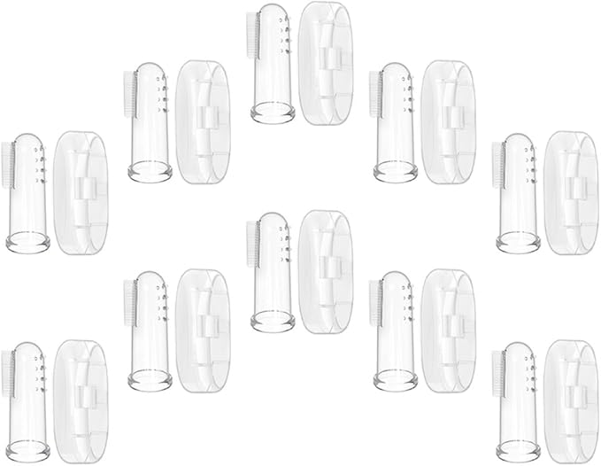 Finger Toothbrush 10Pcs Set, Soft Silicone Teething Brush with Case, Oral Massager for Newborns and Babies’ Teeth Cleaning