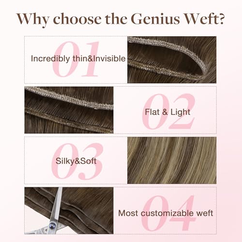 GOO GOO Genius Sew In Remy Weft Hair Extensions, 4/26/4 Balayage Chocolate Brown to Honey Blonde 20inch 60g, Hand Tied