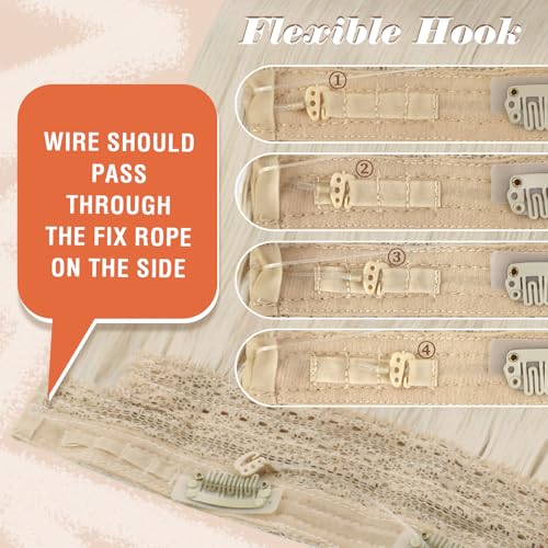 Sunny Hair Wire Hair Extensions Real Human Hair Fish Line Human Hair Extensions Invisible Wire Extensions Platinum Blonde #60 18 Inch