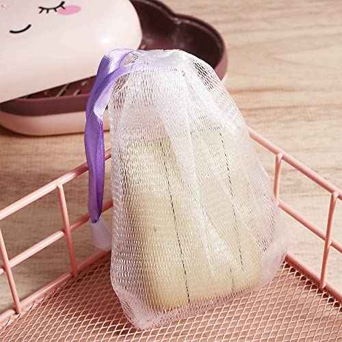 Leadigol 10PCS Face Cleansing Foaming Nets, Mesh Soap Pouch, Bubble Foam Double Layer Net Soap Sack Saver Pouch, White Pouch with Drawstring, Drawstring Holder Bags