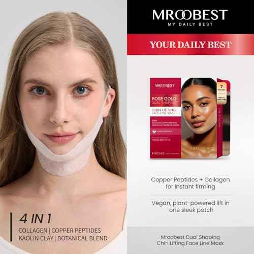 V Line Lifting Mask with Rose Gold - Copper Peptides Jawline Shaper with Collagen and Botanical Blend - Double Chin & Neck Tightening Mask for Face - 7 Pack