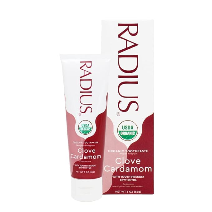 RADIUS USDA Organic Toothpaste 3oz Non Toxic Chemical-Free Gluten-Free Designed to Improve Gum Health & Prevent Cavity - Clove Cardamom - Pack of 2