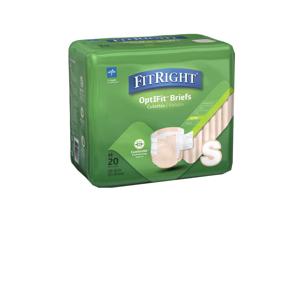 FitRight OptiFit Extra Adult Briefs, Incontinence Diapers with Tabs, Moderate Absorbency, Small, 20 to 32", 20 Count