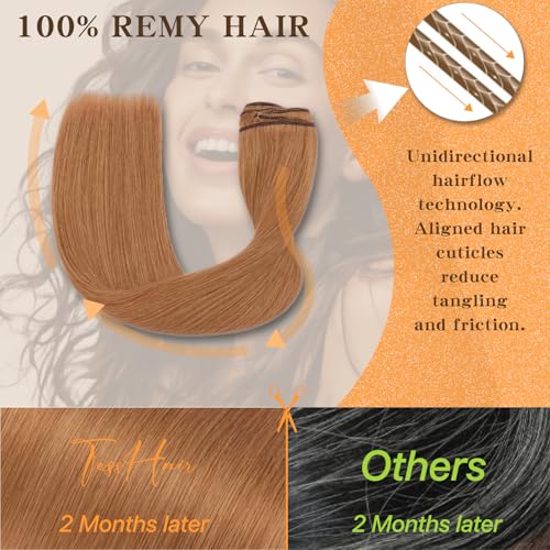 Clip in Hair Extensions Long Straight, 100% Real Human Hair,No Tangle & Smooth,120g, 18 Inch,#30 Light Auburn