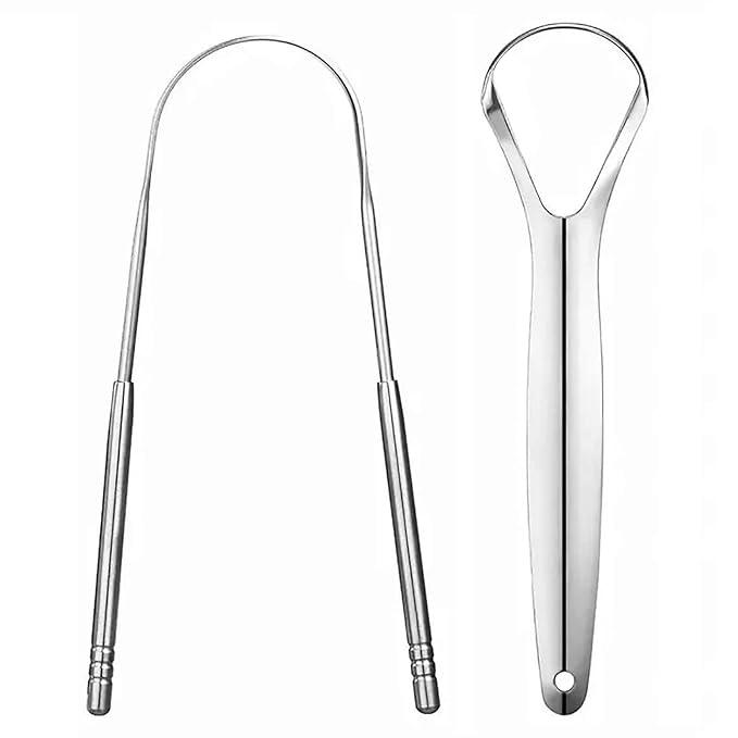 LA MIERE Tongue Scraper (2 Pack), 100% Stainless Steel, Easy to Use Tongue Scraper for Adults, Tongue Cleaner