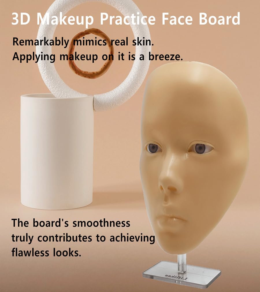 3D Makeup Practice Face, XIJIEMAO Mannequin Head For Makeup, Reusable Silicone Full Makeup Mannequin Head With Stand And Brush Set, Eye Shadow Makeup Face Board, Emerging Makeup Artist, Girl'S Gift