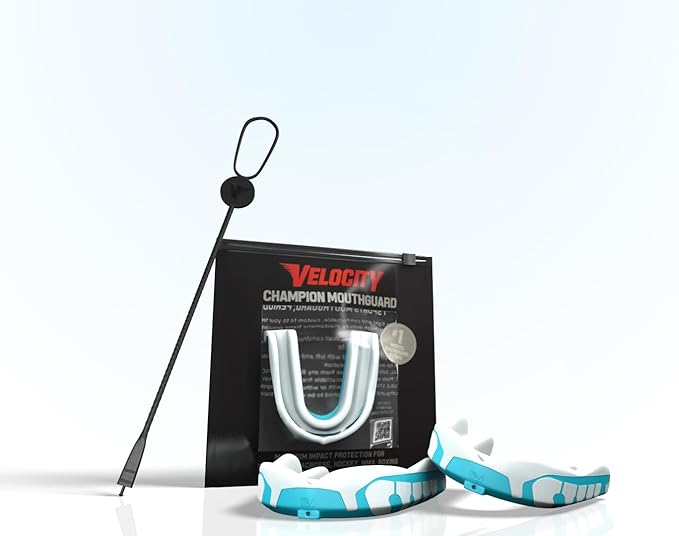 Velocity Champion Junior Mouthguard, 2 Pack, Red & White - for Ages 5 to 10 - Ideal for Lacrosse, Football, Hockey, Basketball, Soccer, Boxing, Martial Arts, Field Hockey, and More