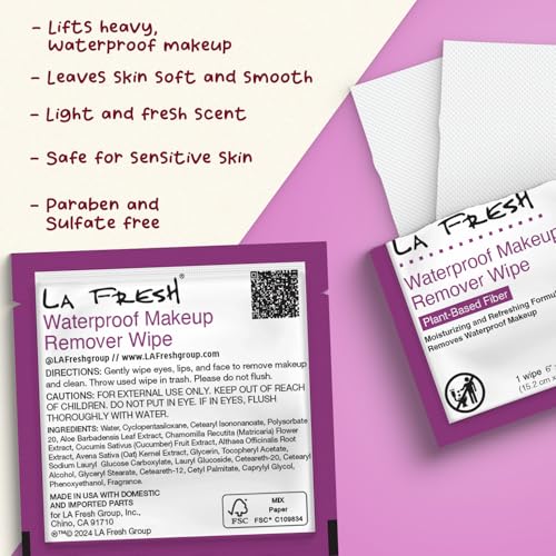 La Fresh 24/7 Makeup Remover Wipes, Easily Remove Waterproof Makeup and Moisturizing, Pack of 200 Individually Wrapped Wet Wipes, Skincare Travel Essentials