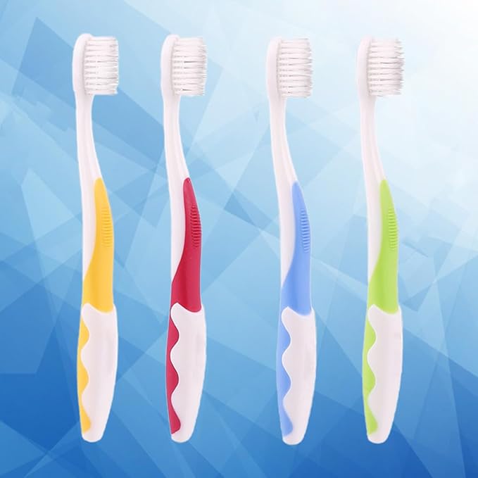 4Pcs Toothbrushes Soft Bristle Oral Care Tool Non-Slip Handle Training Brush for Ages with Comfortable Grip in Green Blue Yellow Red