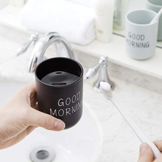 Tumbler Cup Good Morning Cup Toothbrush Holder Toothbrush Cup for Holding Normal Toothbrushes 330ml Lightweight Nice for Home and Travel (Black)