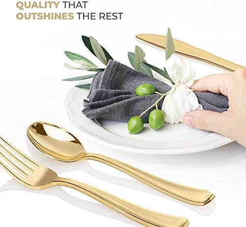 Gold Plastic Silverware Set (200-Pack) – Disposable Heavy Duty Cutlery, 67 Forks, 67 Knives, 67 Spoons for Parties, Weddings, Dinners & Holidays