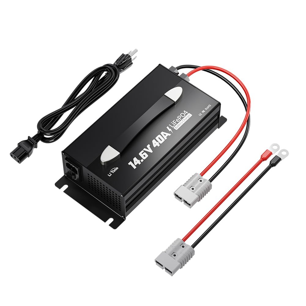 LiTime 14.6V 40A Lithium Battery Charger, Mountable for 12V LiFePO4 Battery with Handle and LED Indicator, AC-DC Smart Charger f